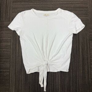Madewell White Tie-Front Short Sleeve Tee Textured